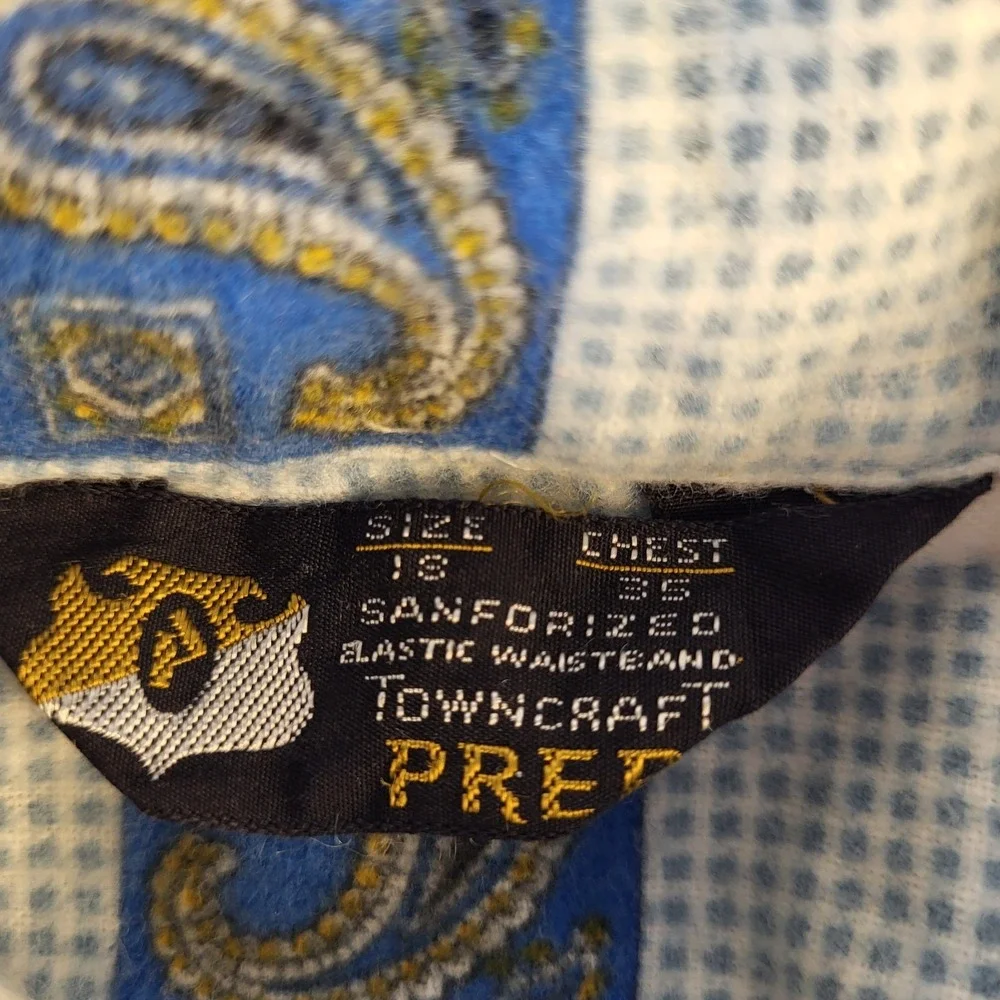 Towncraft Men's S Pajamas Penney's Sanforized Cotton Flannel Blue Plaid Paisley